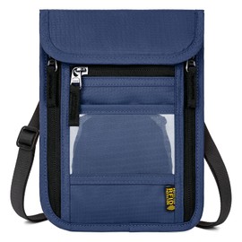 WACCET Neck pouch for men and women with RFID protection, travel neck pouch with multiple pockets, hidden travel purse, chest pocket for cash, cards, keys and passport, etc, darkblue