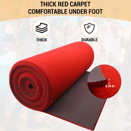 Extra Thick Red Carpet Runner for Party Felt Non-Slip Rubber Backed Aisle Runway Rug for Step, Proposal & Wedding Decorations, Hollywood Oscars Runway，Reusable (Red, 4 X 10 FT)