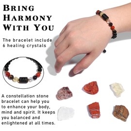 GolbalJew Leo Healing Bracelet, Zodiac Signs Crystals Gift Set, 6 Birthstones, Citrine, Carnelian, Garnet, Crystal Quartz, Red Jasper, Tiger's Eye, Strand, Unisex, 18 Cm, 0.24 kg
