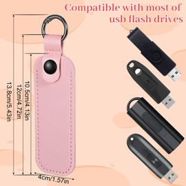 Ymapinc Pink Leather USB Flash Drive Case, Cute Pink Thumb Drive Holder for Women Girls, Portable Keychain USB Pouch with Key Ring