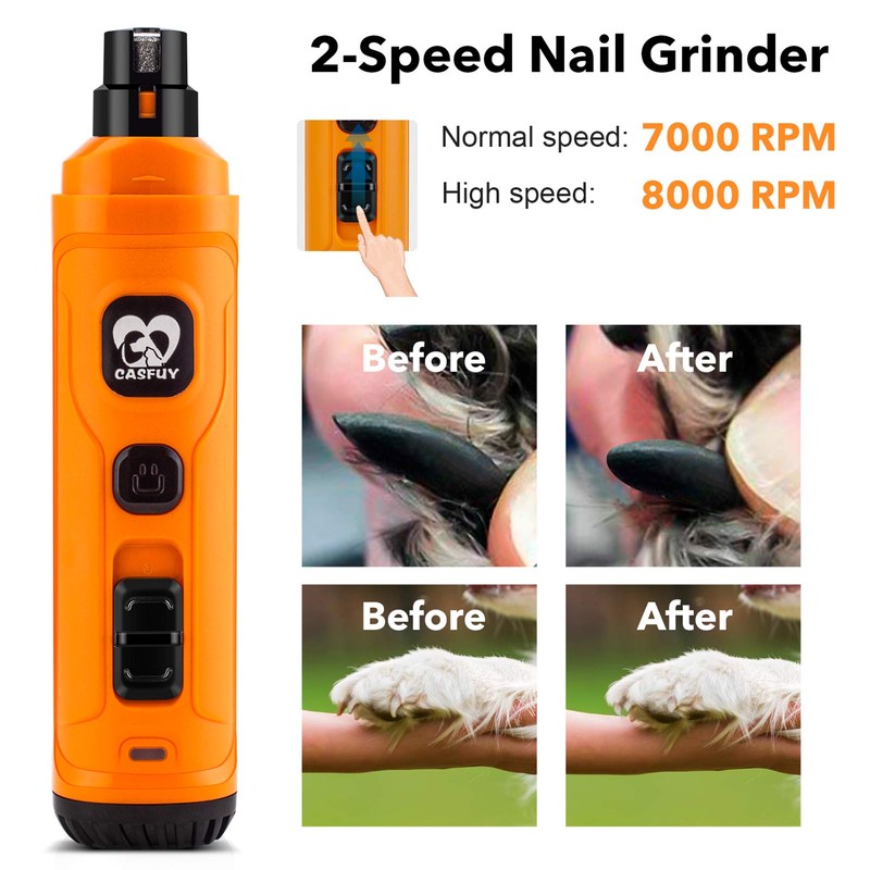 Casfuy Dog Nail Grinder with 2 LED Light - New