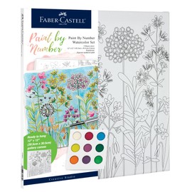 Faber-Castell Watercolor Paint by Number Farmhouse Floral - DIY Number Painting on Canvas Kit for Adults