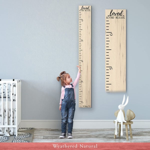 Back40Life Wooden Kids Growth Chart Ruler for Boys and Girls (No Tippy Toes - Loved Beyond Measure) (Weathered Natural)