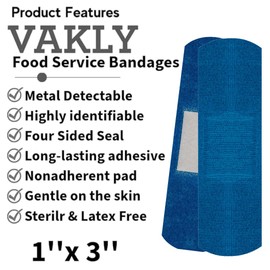 200 Blue Fabric Food Service Metal Detectable Flexible Adhesive Bandage Strips - 3" x 1" Breathable Bandages with Non-Stick Pad - Latex Free for First Aid Kit Wound Care and Protection (200)