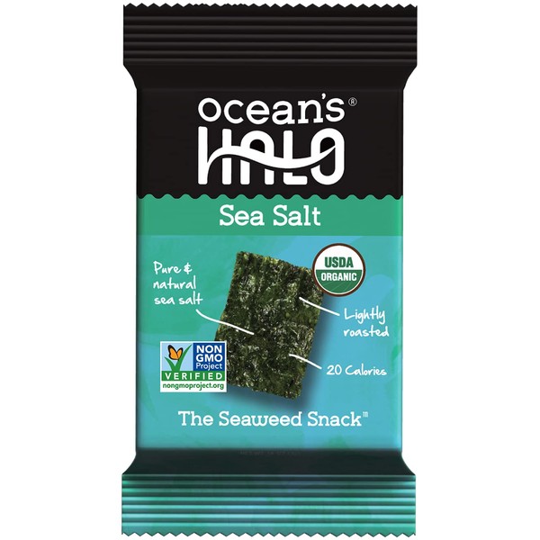 Ocean's Halo Bocadillos de algas (sal marítica) 1 caja de 12 bandejas de unidad