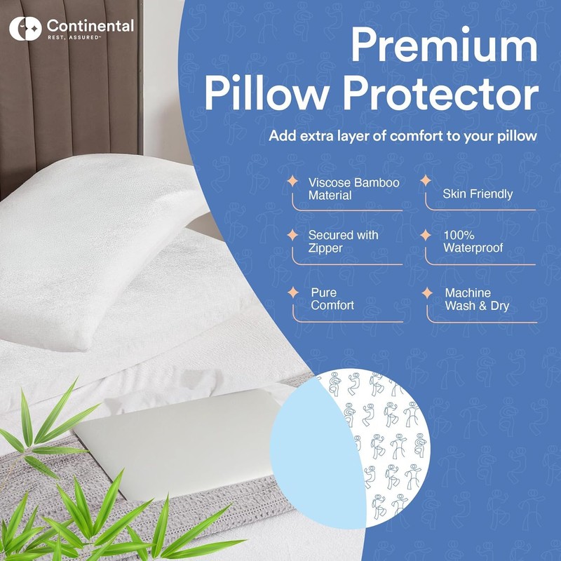 Continental Bedding Viscose Derived from Bamboo Pillow Protector Zippered Waterproof