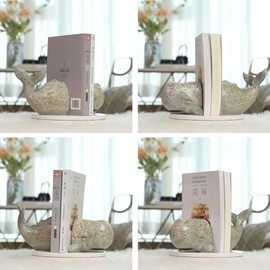 HAUCOZE Soporte de Libros Sujetalibros Ballena Escultura Estatua Marina Decoración Modern Arte Hogar Regalo para Salón Oficina Estantería 24cm