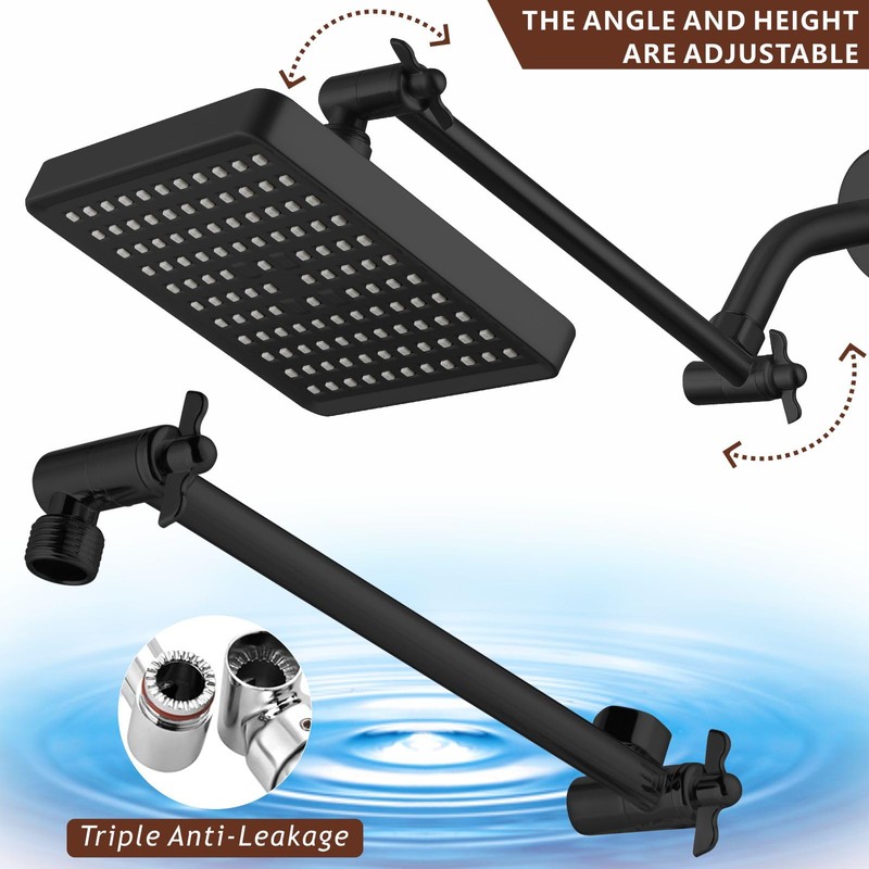 Nuodan High Pressure Rain Shower Head with 11'' Extension Arm