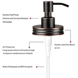 Amolliar Mason Jar Liquid Soap Dispenser Lid, Rust Proof Stainless Steel, Cute Farmhouse Decor for Kitchen, Bathroom, Bath, Refill Liquid Soap Pump for Hand Soap, Dish Soap, Lotion Soap, ORB 1 Pack