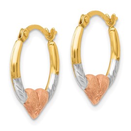 Auriga Fine Jewelry 14K Yellow Gold Tri-color Heart Hoop Earrings (L- 0.63 Inch, W- 0.51 Inch)