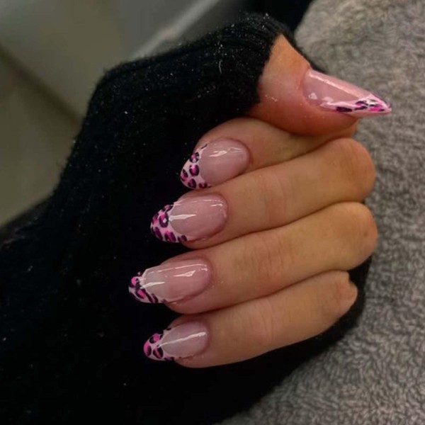 24PCS Almond Press on Nails - Pink False Nails -