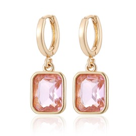 Winssigma Birthstone Crystal Hoop Earrings, Gold Small Dainty Birthstone Drop Earrings Huggie Hoop for Wedding Birthday Everyday Wear(Pink)