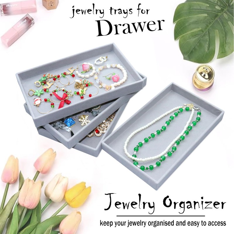8 Pack Stackable Velvet Jewelry Trays Organizer for Drawers Large