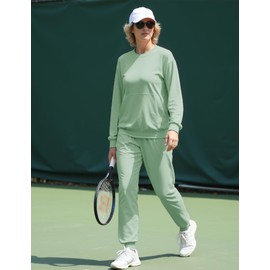 Totatuit 2 Piece Outfits Women's Tracksuits Casual Soft Cotton Ladies Loungewear Set Summer Long Sleeve Top and Bottoms Full Set for Sport Fruit Green S