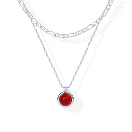 PAVOI Rhodium Plated Layered Necklaces for Women | Carnelian Gemstone Pendant Figaro Chain Necklace | Layering Necklace