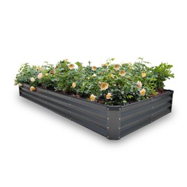 GARDMAX 8x4x1FT Galvanized Raised Garden Bed Kit, Metal Planter Boxes Outdoor with Easy Assembly, Large Garden Bed for Vegetables, Fruits, Flower, Herbs Rectangle Dark Gray