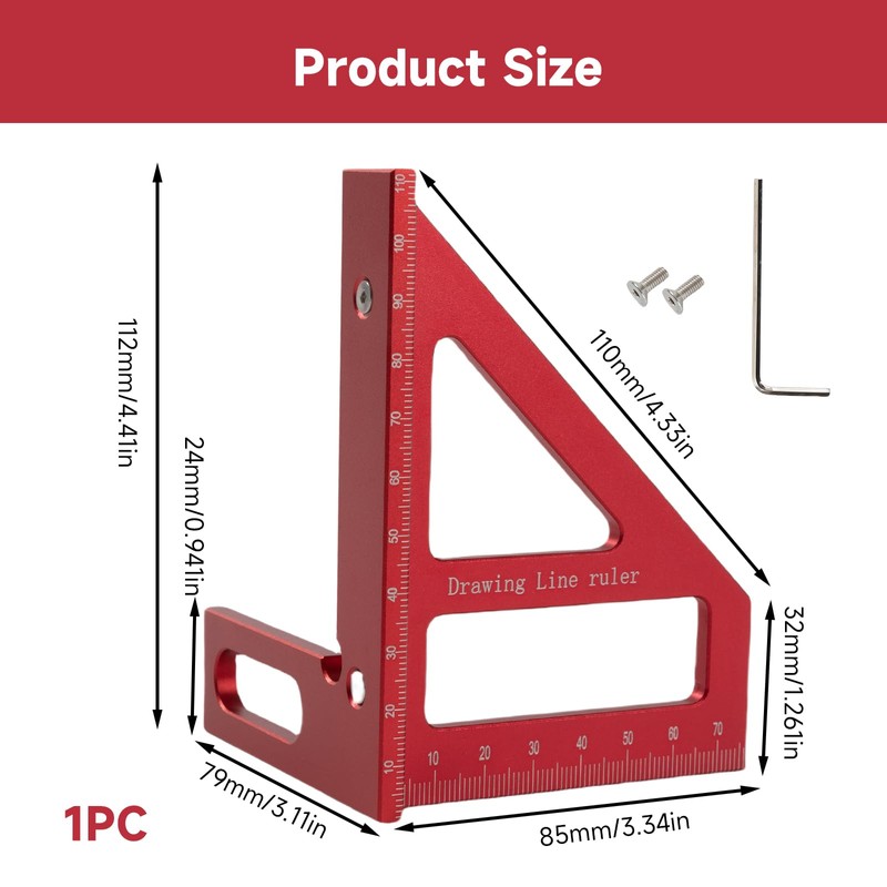 3D Multi Angle Measuring Ruler, 4.41" x 3.11" Aluminum Alloy