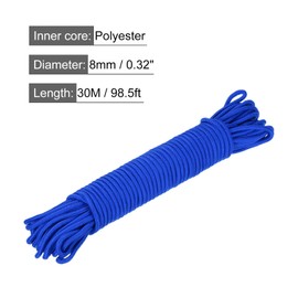 QUARKZMAN Polypropylene Rope Mesh 30 m / 98.5 ft 8 mm Diameter Blue for Indoor and Outdoor Camping Washing Line