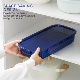 COOK WITH COLOR Collapsible Batter Bowl - Mess Free Breading Shaker Container - Great for Fried Fish, Fried Chicken, Onion Rings, Wings & More, Navy