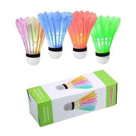 ZHENAN LED Badminton Shuttlecocks Dark Night Glow Birdies Lighting for Outdoor & Indoor Sports Activities (Feather_4pcs)
