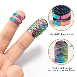 ZESION Fingerhüte zum Nähen, verstellbare Metall-Fingerhüte zum Handnähen, Fingerschutz, Quilten, Bastelzubehör für Stricken, Handarbeiten, DIY-Werkzeuge, schillernd (2 Größen, S/M)
