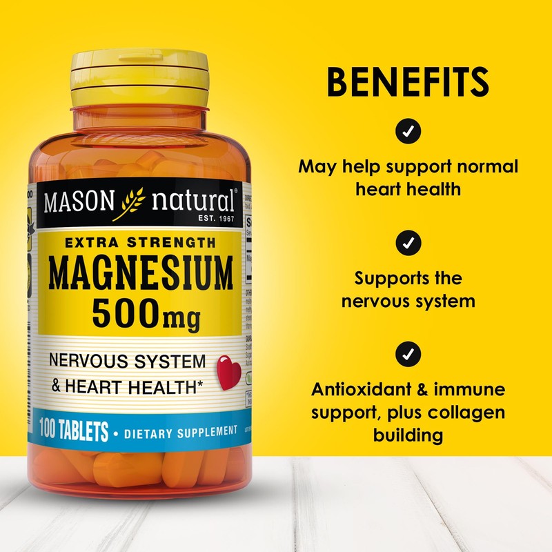 Mason Natural Magnesium 500 mg Extra Strength, 100,Day Supply, 1