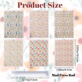 URROMA Clay Transfer Paper, 6Pcs Wildflower Theme Polymer Clay Transfer Sheets for Earrings Jewelry Necklace with Mud Press Rod DIY Craft