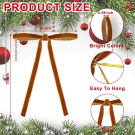 JOISHOP 24pcs Velvet Bows for Christmas Tree, 5 x 7 Inch Christmas Tree Bows Vintage Velvet Ribbon Wreath Bows Velvet Ornaments for Christmas Tree Indoor Party Garland Decorations (Khaki)