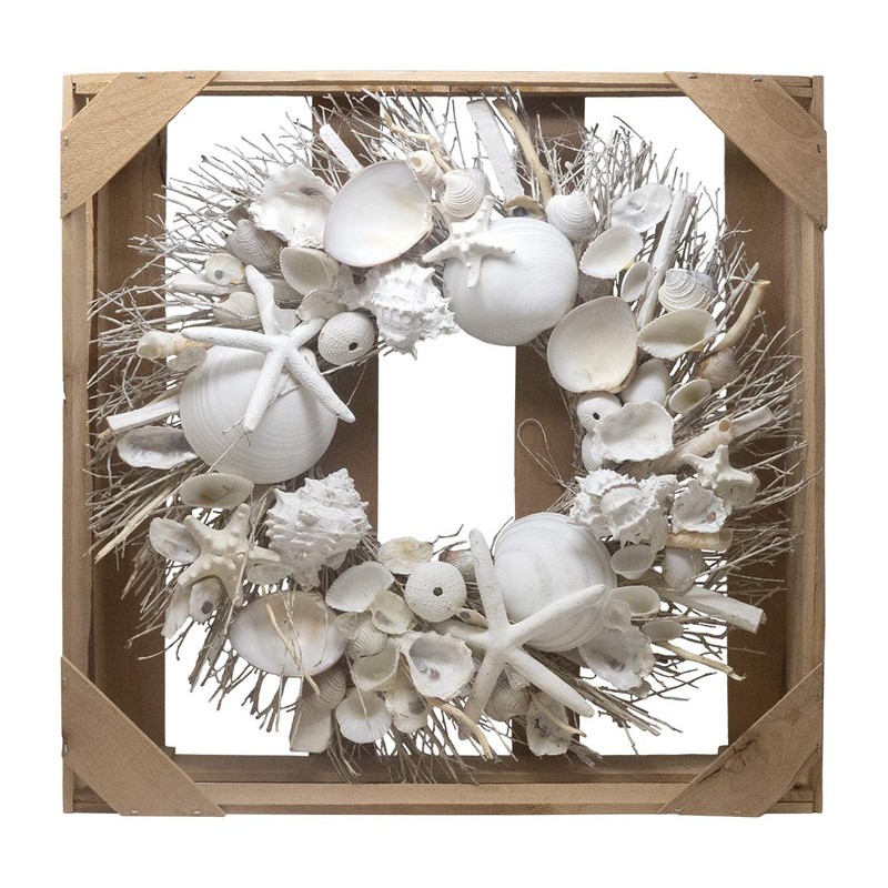 ANDALUCA Summer Seashell & Starfish 20" Coastal Wreath All Natural