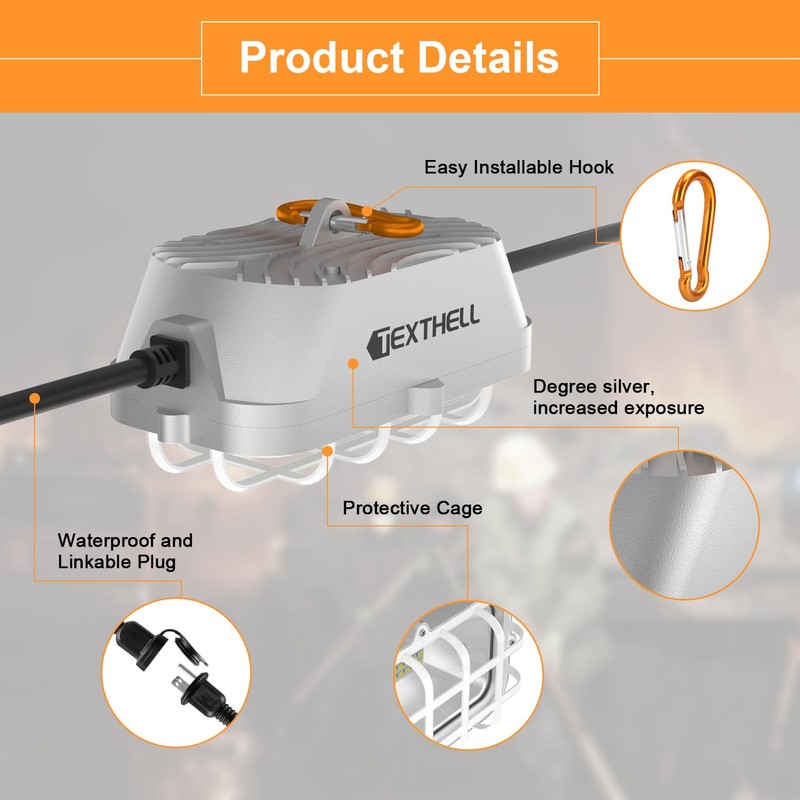 50ft LED Construction String Lights 150W Super Bright 15000LM Work