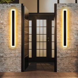 YuayiJubil Modern Outdoor Wall Light 2 pack-23.64inch, 3000K Long Wall Lights for House/Porch, Waterproof IP65 Black Outside Led Wall Mounted Lighting Fixtures, 23.64in-2pack