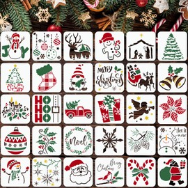 30 Pcs Christmas Stencils Reusable,3x3in Small Christmas Stencil for Painting on Wood DIY Crafts Ornaments Wood Slice