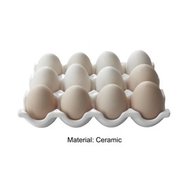 Bealuffe Ceramic Egg Holder, 12 Cups Egg Tray with Non-Slip Base, Porcelain Container for Storing a Dozen Eggs for Fridge and Countertop