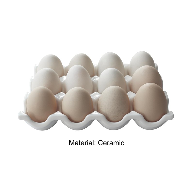 Bealuffe Ceramic Egg Holder, 12 Cups Egg Tray with Non-Slip