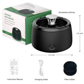 Multifunctional Smokeless Ashtray, Portable Car Ashtray with 2pcs Activated Carbon Filter, for Car Indoor Outdoor Home Office (black)