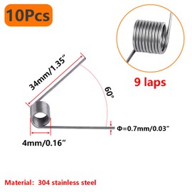 Qrity 10PCS 304 Stainless Steel Small Torsion Spring, Straight Torsion Spring, 0.7mm Wire Diameter Mechanical Torsion Springs, 4mm OD, 9 laps, 60° Deflection