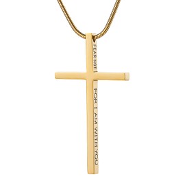 Lemu Isaiah 41:10 Christian Cross Pendant Necklace for Men Gold Silver Black Plated Strength Bible Verse Stainless Steel Faith Religious Minimalist Baptism Jewelry (Gold)