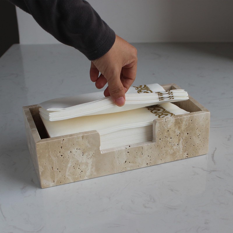 Natural Travertine Napkin Holder 9.8"x4.9"x2.8", Guest Towel Holder, Paper Hand