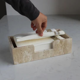 Natural Travertine Napkin Holder 9.8"x4.9"x2.8", Guest Towel Holder, Paper Hand Basket for Bathroom/Kitchen/Restaurant