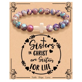 JoycuFF Sisters Christian Gifts Sister in Christ Bracelet for Women Religious Bracelets for Her Cross Bracelets Easter Faith Catholic Gifts for Women