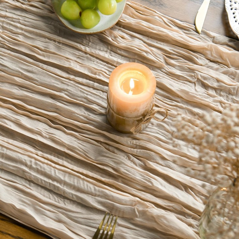 Usinynia 2 Packs Chiffon Table Runner Boho Cheesecloth Gauze Table