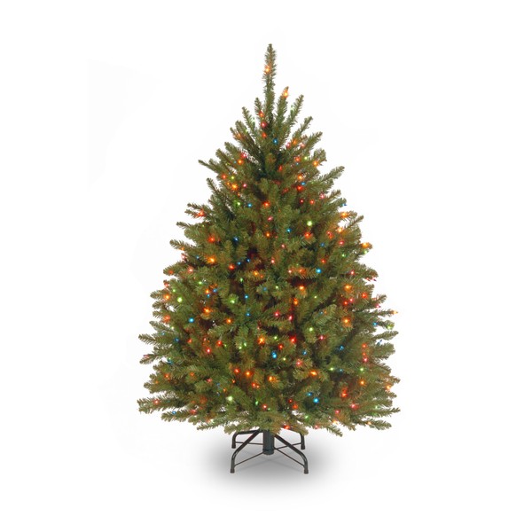 National Tree Company Pre-Lit Artificial Mini Christmas Tree, Green, Dunhill Fir, Multicolor Lights, Includes Stand, 4 Feet