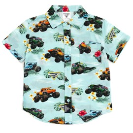 Monster Jam Grave Digger El Toro Loco Megalodon Truck Big Boys Matching Family Hawaiian Button Down Shirt Cool Green 8