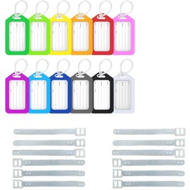 Luggage Tags (12 Pack) - Vibrant 12 Colour Assorted Bag Tags for Suitcases, Travel Bags & Backpacks - Includes 12pcs Clear Plastic Straps - Durable & Stylish Luggage Tags Bulk Set