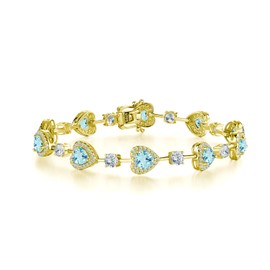 GEMLANTO Sterling Silver March Aquamarine Birthstone Tennis Bracelets for Women 18K Gold Plated Charm Daliy Wear Fine Jewelry 7 Inches