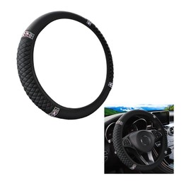 KHGUZ Bling Car Steering Wheel Cover, 15 Inch Crystal Rhinestone Elastic Stretch Leather Steering Wheel Protector, Vehicle Decor Accessories for Women Girls, Universal for RV, SUV, Truck (Black)