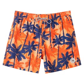 SURF CUZ Mens Swim Trunks 5 Inch Swim Shorts Quick Dry Bathing Suits for Men Beach Shorts with Mesh Lining Board Shorts Swimwear Orange Palm Forest Medium