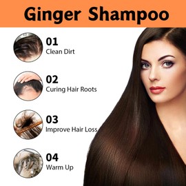 Natural Organic Ginger Shampoo, Promotes Hair Growth & Relieves Itching and Dandruff,Anti Hair Loss and Anti Frizzing Shampoo for All Hair Types, Protect Scalp for Men&Women Use