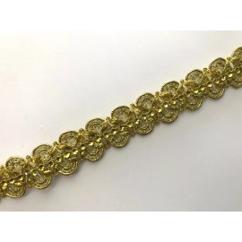 Gold Metallic Braid Trim with Faux Rhinestones, 1 Inch Wide, 2 YARDS