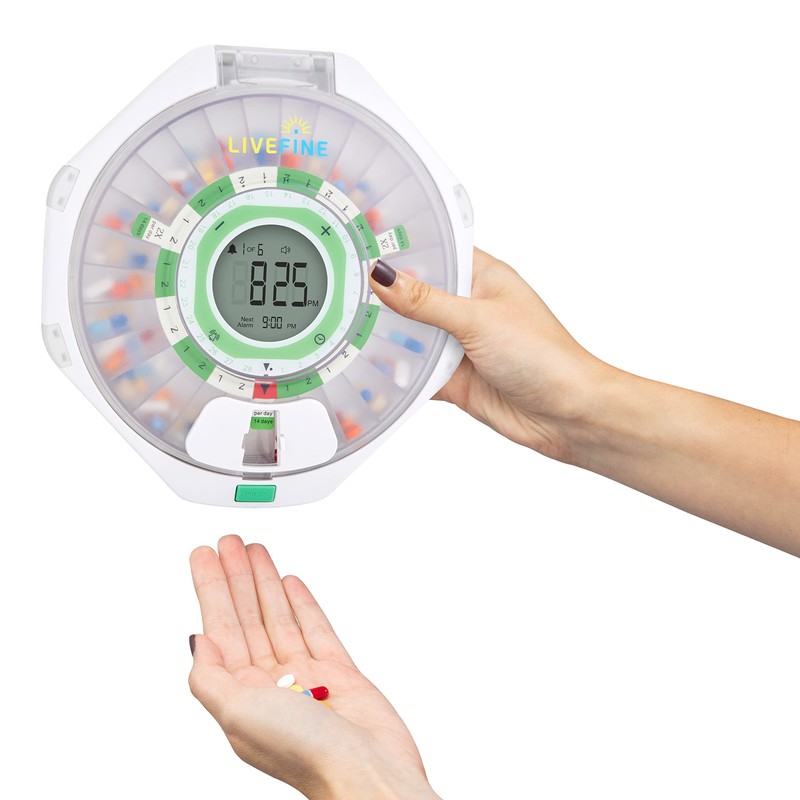 Live Fine 28-Day Automatic Pill Dispenser Frosted Lid with Upgraded